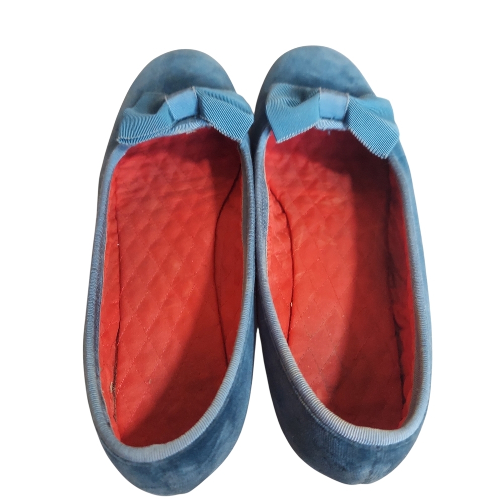 Rare Vintage Dunhams of Maine Blue Velvet Smoking Slippers Grosgrain Bow Size 11 - Picture 10 of 16